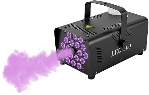 Machine à fumée avec 18 LED colorées, puissance de 500 W et 2500 CFM, effet de lumière 13 couleurs, parfaite pour les mariages, Halloween et les spectacles de scène en plein air