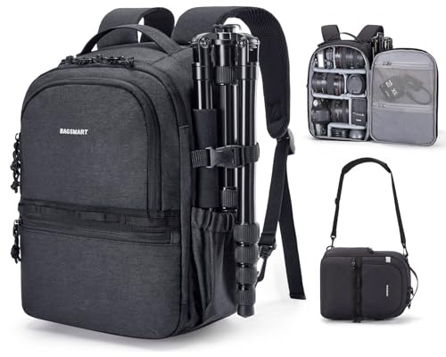bagsmart Kamerarucksack,DSLR SLR Klein Kameratasche für Fotografen Kompatibel,Schultergurt 2-in-1 Reiserucksack Passend für 12.9 iPad,für Sony,Canon,Nikon,Schwarz