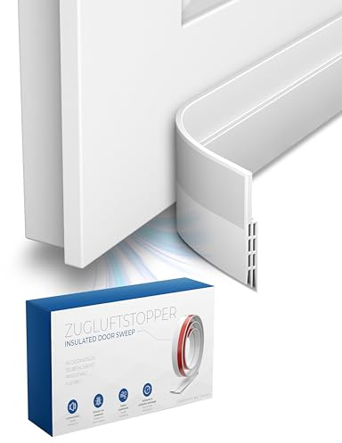 MIDORI Burlete para puerta | 1 pieza Junta inferior autoadhesiva en color blanco | Junta para el suelo de la puerta para puertas de casa | ideal para protección acústica contra el frío, tope de aire