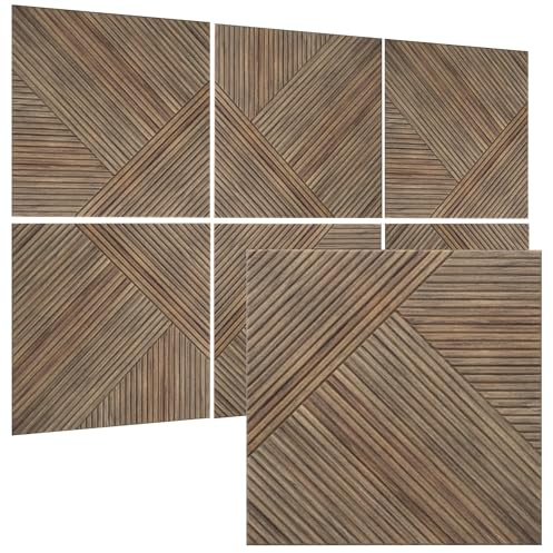 TO-TH Acoustic Panels for Wall and Ceiling - 6 Pack 24'x24'x0.4,Self-Adhesive 3D UV Printing Decorative Wall Panels with Wood Look,Natural Walnut
