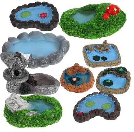 SUPVOX 9 piezas de micro paisaje para piscina, paisaje, mini estanque, decoración de estanque, decoración de piscina, figuras de jardín en miniatura, estatua de patio, adornos de jardín, accesorios en