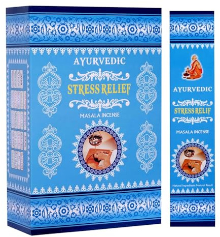 Ayurvediska Masala rökelsepinnar för stresslindring – 12 x 15 pinnar Handrullade rökelsepinnar med lugnande arom | För meditation, sömn och avslappning | Med Kajal-klistermärke Blommor
