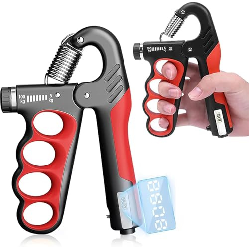 Électronique Grip Musculation Main - Avant Bras Muscu Trainer avec Compteur, Réglable de 5 à 100kg pour Améliorer la Force de Préhension et Renforcer les Avant-Bras (Rouge 1PCS)