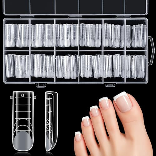 Kiiwah 120 Pieces Toe Nail Extensions, Full Cover Dual Forms Reusable Polygel Toenail with Scale Lines Soft Gel Toe Nail Tips for Manicure Lovers, Manicure Learners, Art Salon DIY