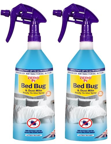 Zero In Bed Bug & Dust Mite Killer Spray – 1L Ready-To-Use Insecticide – Fast-Acting Formula for Bedding, Mattresses & Soft Furnishings – Kills Bed Bugs, Mites & Eggs – Safe for Home Use, Twin-pack