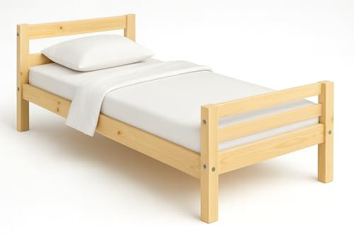 KONTARBOOR Lit Simple 90 x 190 cm en Bois “Le lit Qui va à l’Essentiel”- Pin Massif - sobriété, solidité et Chaleur Naturelle -Sommier à Lattes Inclus – pour Enfant, ado, Adulte ou Chambre d’ami.