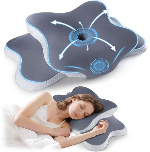 Cervical Memory Foam Pillow for Neck and Shoulder Pain, Orthopedic Pillow 2 HöHen for Side/Back/Stomach Sleepers, Neck Support Pillow Ergonomic Pillow, with Breathable and Washable Cover, Grey