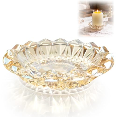 Loyipu Large Lotus Glass Candle Holder for 3-Wick Candles (Fits 4.5 Jars) – Crystal Candle Tray for Large Jar Candles, Scented Candles & Reed Diffusers(Champagne Gold)