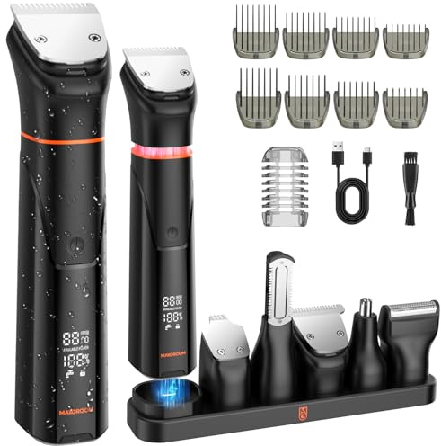 MAXGROOM Regolabarba Uomo 6 in 1, Rasoio Elettrico Barba con Due Velocità 6500/7000 giri/min, 120 Minuti Autonomia, Impermeabile IPX6 Rifinitore Barba con Testina Magnetica, Ricarica USB-C