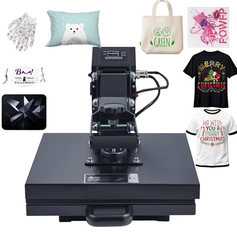 CREWORKS Heißpresse 38x38 cm, 1400W Transferpresse für T-Shirts, Profi Flachbett-Heizpresse mit Doppelanzeige & Automatischer Abschaltung, Industrielle Sublimationsmaschine für DIY Stofftaschen Kissen