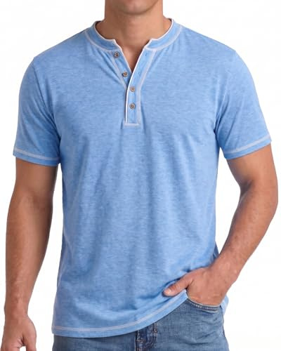 Focixfor Men's Henley T Shirt Short Sleeve Soft Casual Button Summer Shirts Tops