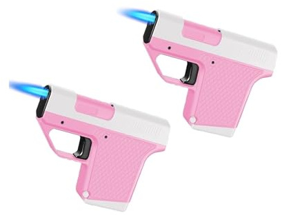 Zxwjddm (Lot de 2) Briquet Coupe-Vent, Flamme Bleue, livré avec Un étui à Cigarettes, Joli Briquet à Butane Rose Compact et Portable, Un Cadeau pour Hommes et Femmes.(2pcPink)