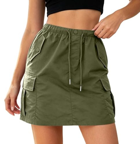 Générique Jupe Cargo Utilitaire Taille Haute avec Poches, Coupe Slim, Style décontracté, Jupe midi trapèze