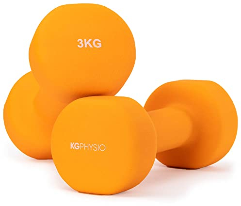 KG PHYSIO Neopren Hanteln Set - Inkl. Fitnessposter mit 32 Übungen, schweißabweisendes Kurzhanteln 2er Set aus Gusseisen, rutschfeste & griffige Fitness Gewichte für Frauen und Männer