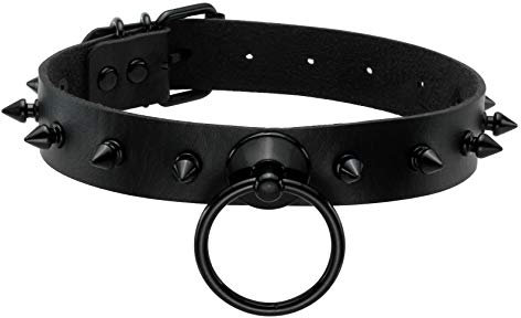 MILAKOO Punk Goth Metall Spike Nieten Schwarzes Leder Kragen Halskette Halsreifen