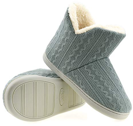 AONEGOLD® tofflor dam herr vinter varm höggstövlar stickad halkfri plysch tofflor tofflor tofflor utomhus indoor, - Grön - 42/43 EU