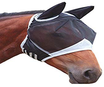 tooloflife Masque anti-mouches respirant pour cheval - Anti-moustiques - Translucide - Avec franges pour oreilles