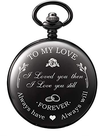 Treeweto Orologio da tasca da uomo e donna con incisione personalizzata con catenina in confezione regalo per sposo Bestman marito papa