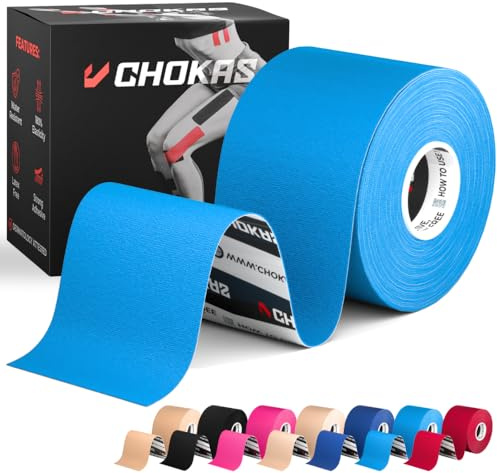 CHOKAS Kinesiology Tape - 5cm x 5m Sports Tape - Physio Body Tape - Blue | Hypoallergenic, Waterproof Kinesiology Tape, Sports Tape for shoulder, knee & joint support. Physio Body Tape, Boob Tape.