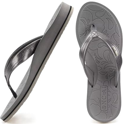 ONCAI Women's Flip Flops Comfortable Summer Beach Thong Sandals for Women 2025 with Cushion Walking Arch Support Yoga Mat Indoor Outdoor Soles Grey Size 7.5