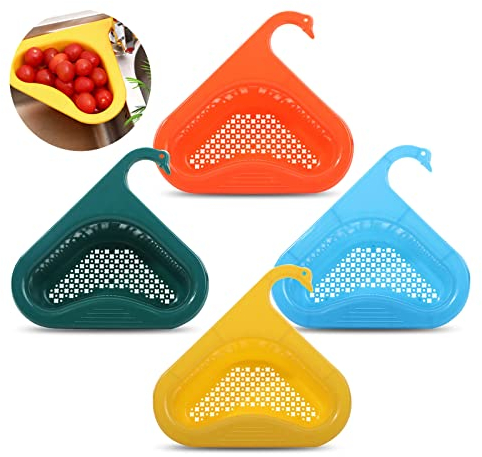 NEUSID Swan Shape Drain Basket, 4 Pack Multi-Functional Kitchen Sink Strainer Basket, Triangular Sink Corner Drain Filter, Plastic, 24.5cm x 22cm x 7cm