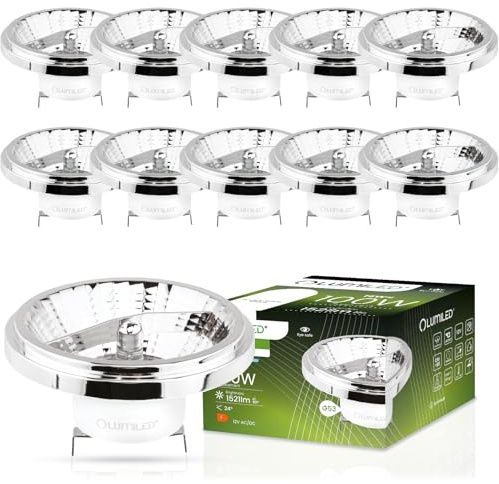 Lumiled LED-Leuchtmittel 10er Set AR111 G53 Fassung Spannung 12V 15W (Entspricht 100 Watt) Neutralweiß 4000K 24 Grad Abstrahlwinkel Silber 1521 Lumen Ra>80 Aluminium PC
