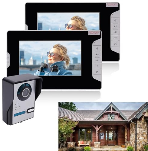 Interphone VidéO Domestique avec CaméRa Sonnette Moniteur Kit Maison Familiale avec Moniteurs Sonnette Interphone VidéO TéLéPhone Porte Maison Fil