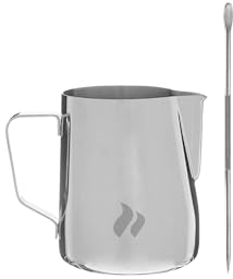 roastmarket Milchkännchen – Ideal zum Milchaufschäumen - Für Cappuccino & Latte Art – Aufschäumkännchen mit speziellem Latte Art Ausguss - Barista Zubehör (Edelstahl, 350ml)