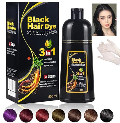 Black Color Hair Dye, 500ml White Hair Removal Dye Hair Coloring Shampoo, Fast Acting Natural Ingredients Hair dye Shampoo for Men and Women