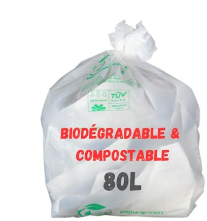 Bolsa de basura blanca biodegradable y compostable | Lote de 50 bolsas ecológicas responsables | Fabricación de materiales vegetales: almidón de maíz | resistente – impermeable | OK Compost EN12432