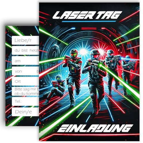 10 Kinder Einladungskarten Einladung Kindergeburtstag Lasertag Jungen und Mädchen Kinder-Geburtstag Geburtstag Party Einschulung 5 6 7 8 9 10 11 12 13 14