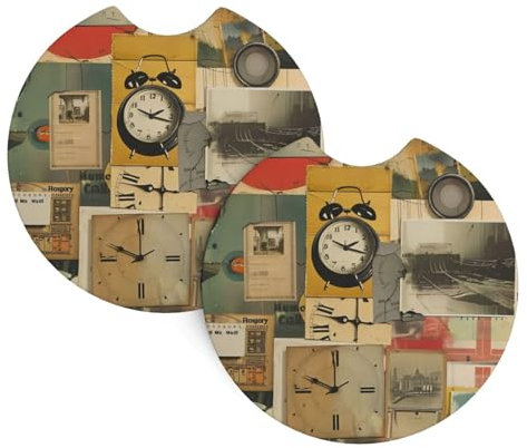 Alte Fotouhr 2er Pack Anti-Staub- und Antifouling-Untersetzer für Autos - Wasserdichtes Neopren, passt auf alle gängigen Becherhalter, schützt Ihr Auto