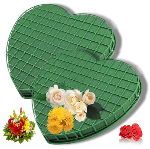 qhklew Steckschaum Herz, 2 Stück Steckschwamm Zum Basteln, Blumensteckmasse für Blumengestecke mit Gitter, Nasssteckschaum Steckschwamm für Feiern, Auto, Hochzeit, Geschenke, Frischblumen