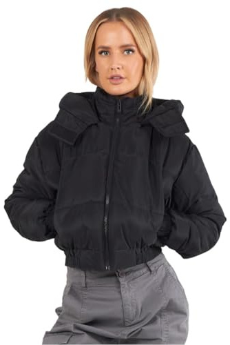 janisramone® Womens Puffer Jacket With Hood - Zip Closure Winter Jackets for Women UK - Short Ladies Quilted Jackets With Pockets - Ladies Lightweight Padded Jackets