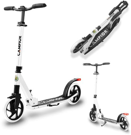 Campior Kick Scooter for Ages 6+, for Kids, Teens, and Adults, Max Load 240 LBS, Foldable, 8-inch Big Wheels for Kids and Adults, with Kickstand, 3 Adjustable Levels, Child Safety Approved, White