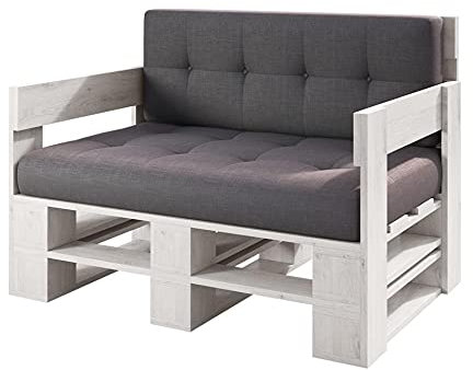 Lermowood Palettenmöbel Mp Sofa 120 x 60 x 40 cm Weiß | Europaletten Indoor und Outdoor Lounge Gartenmöbel Holz Gartenmöbel Set Lounge Möbel Terrasse Balkon Loft Stil Paletten
