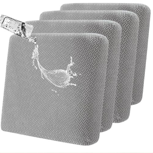 SHANNA Housse de Coussin de Canapé Extensible : Lot de 4 Housses Douces pour Meubles de Jardin, Idéales pour Enfants (Gris Clair)