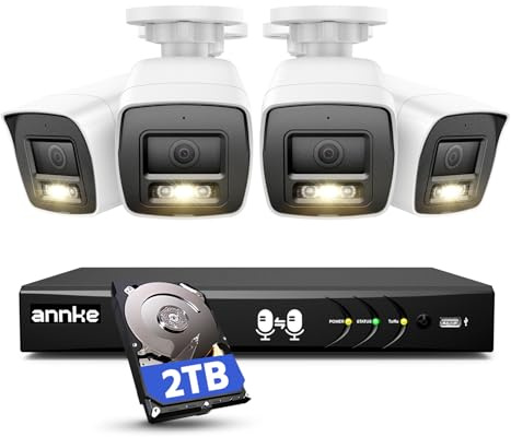 ANNKE 3K/5MP Lite AI DVR 8 Canali con 2TB HDD per Registrazione 24/7, 4x 3K Telecamere Cablate con Audio Bidirezionale e Visione Notturna a ColoriSistema di Sicurezza, Avviso Email con Immagini