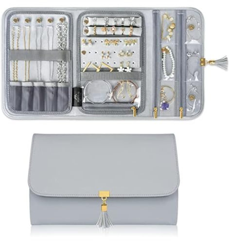 Rotolo Portagioie Pieghevole da Viaggio per Gioielli, Organizer Conservazione per Orecchini, Collana e Bracciali