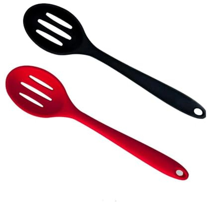 Kitchen Slotted Spoon, 2 Pcs Silicone Slotted Spoon Heat Resistant, Non Scratch Cooking Spoons Set for Stirring, Scooping and Mixing