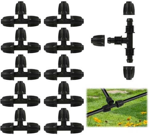 10 Pezzi Connettori a T Dritti Spinati Irrigazione a Goccia, 16mm Raccordi per Irrigazione, Adattatore per Irrigazione a Goccia, Raccordi per Tubi in Plastica Ecologica, per Prato, ​Giardin (T)