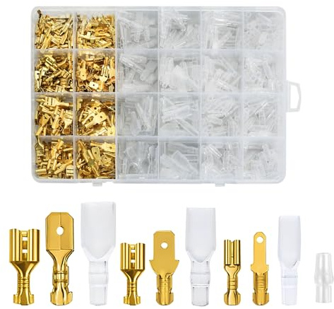 Kit de terminales Faston para cables eléctricos (600 piezas): conectores Faston de crimpado macho y hembra de 2,8/4,8/6,3 mm con fundas aislantes