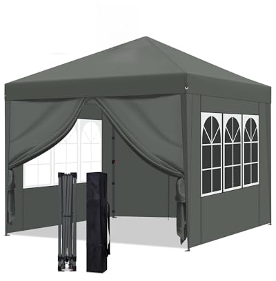 Faltpavillon 3x3 Wasserdicht Stabil, One-Touch Popup Pavillon mit 4 Seitenwänden, Faltpavillon mit Verdickten Röhren, UV Schutz, Pavillon Faltbar für Hochzeiten,Verkaufsstand Betreiben (Grau)