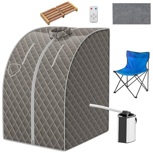 HOMASIS 3L Sauna de Vapor Portátil con Silla Plegable, 1000W Tienda de Sauna con Temperatura y Temporizador Ajustables, Spa Personal para Casa con Mando a Distancia,78 x 87 x 100 cm (Gris)