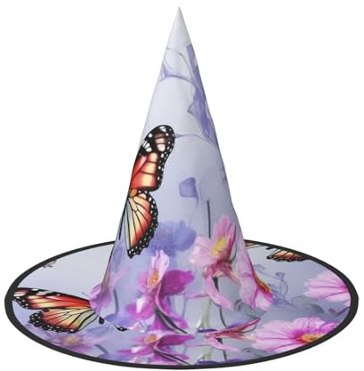 KLLTYHMU 1 chapeau de sorcière d'Halloween avec fleurs et papillons, chapeau de sorcière flottant pour homme et femme, accessoires de costume d'intérieur et d'extérieur, décorations d'Halloween pour