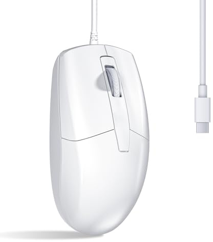 LOONASA USB C trådbunden mus, typ C optisk mus, bärbar tyst bekväm, för bärbar dator, Mac, MacBook, Android, PC, vit