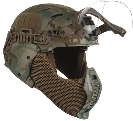 Set Completo di Casco Militare Bump Airsoft, Maschera Tattica a Mezza Faccia in Rete D'acciaio, Costume da Cosplay di Halloween per Uomo, per Attrezzatura da Paintball Airsoft CQB All'aperto(CP)