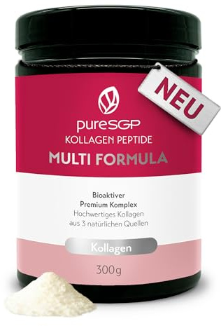 pureSGP® Multi Formula Kollagen Peptide: Reinstes Kollagen in Apothekenqualität - Spezialformel aus Rind, Fisch & Eierschale für ganzheitliche Unterstützung. Kollagentyp I, III, V & X - Mit Vitamin C