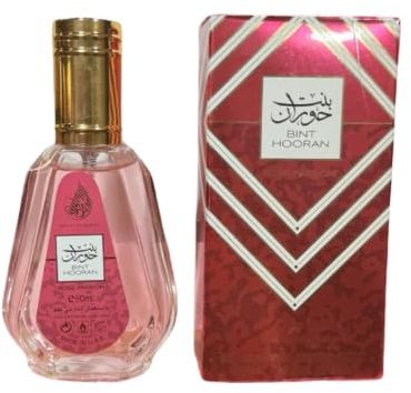 Bint Hooran Parfum Dubai Rose Passion, Eau de Parfum Florale, Notes de Mandarine et Cassis, Cœur de Fraise et Gardénia, Base de Santal et Vanille, 50ml
