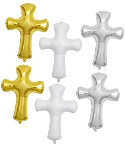 Hohopeti Lot de 6 Ballons en Aluminium Géants de Croix pour Baptême, Décoration Festive Blanche, Accessoires Photo pour Fête et Communion, Ballons Décoratifs Religieux pour Célébration